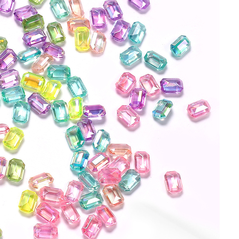 En línea de la celebridad de uñas dulces joyas de diamantes al por mayor resina tridimensional Aurora color mágico señaló larga octogonal caja de diamantes en forma especial