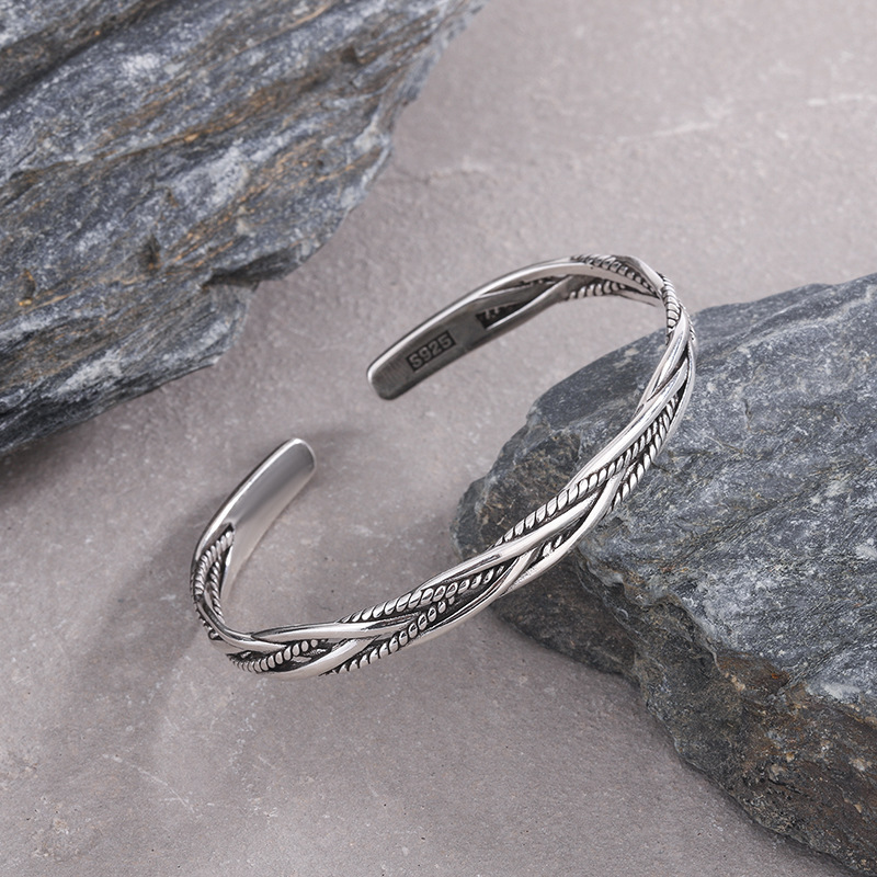 2025 nuevo estilo estilo japonés y coreano retro plata tailandesa trenzada pulsera femenina simple y de moda ins pulsera de moda antigua
