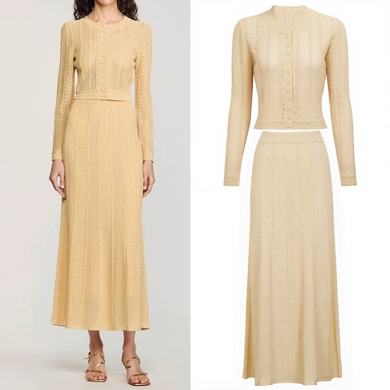 25135 High Quality Spot Spring & Fall New Long-Sleeved Lady Knitted Top Cardigan Jacket + Half-Length Skirt Suit 25135 High Quality Spot Spring & Fall New Long-Sleeved Lady Knitted Top Cardigan Jacket + Half-Length Skirt Suit