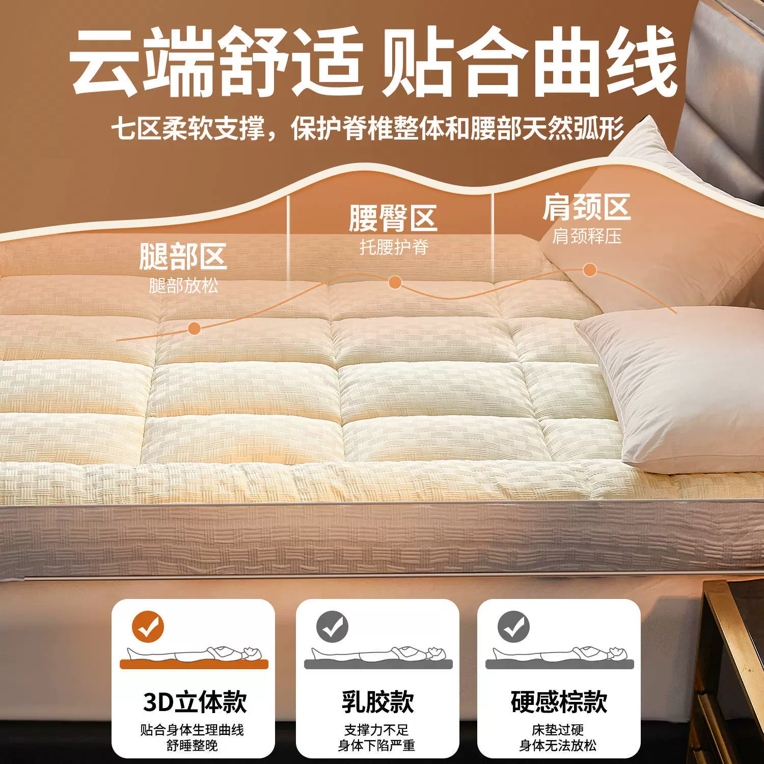 Mattress Topper Pad, 6–10 cm Thick Embossed Surface, Hotel-Style Anti-Compression (Multiple Sizes)
