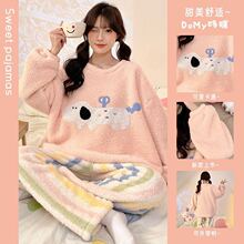 莉香兒秋冬季睡衣女法蘭絨甜美卡通可愛休閑長袖套頭家居服套裝