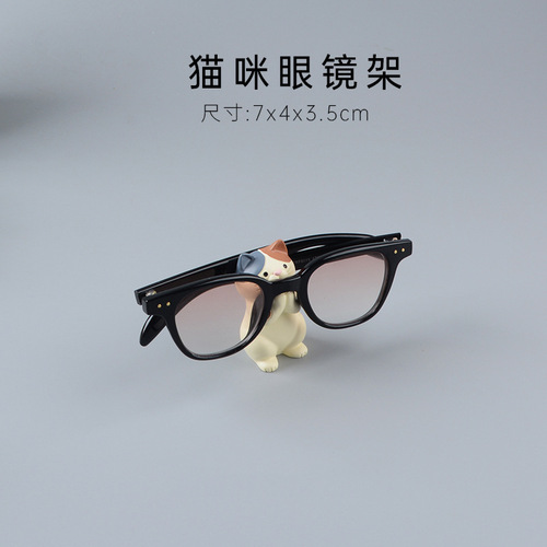 Zakka groceries Japanese series cat mobile phone holder resin ornaments creative glasses stand office desk decoration