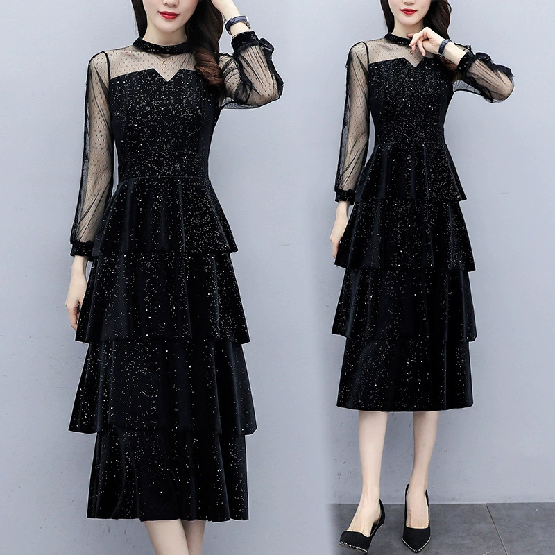 Женская юбка 2023 весна и осень Новая Мода в Интернете Красная юбка Высокий холодный стиль богини Элегантное бархатное платье с пайетками