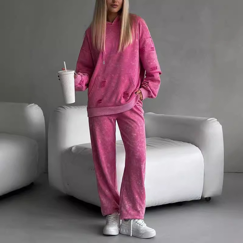 Damenbekleidung Sweatshirt-Set mit Kapuze und Loch_voghion.com