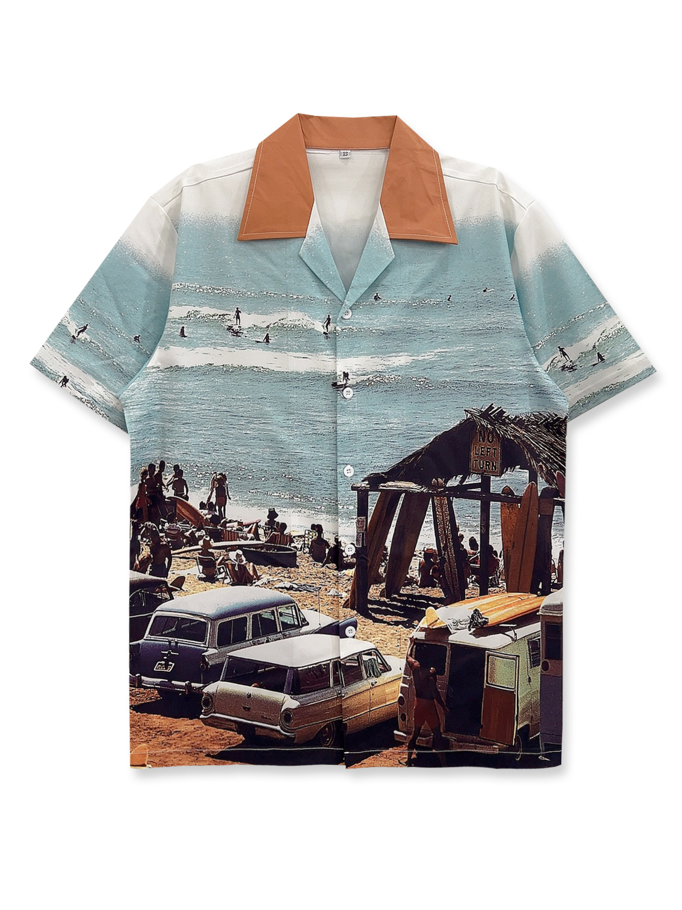 Kişi üçün retro çiçəkli naxışlı qısaqol köynək
