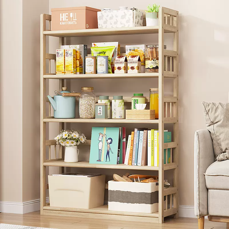 实木飘窗书架置物架家用落地学生儿童收纳柜多层书柜茶架子展示架