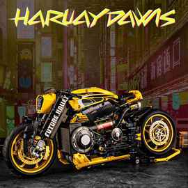 K盒子10506赛博朋克哈雷摩托车1:5高难度收藏机械联动积木玩具