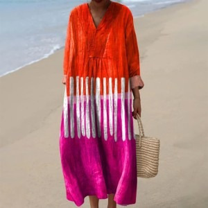 Cross-Border Independent Station Amazon Long-Sleeved Shirt Dress Women's Casual Floral 3D Printed Sleeve Long Skirt