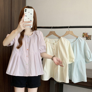 Ys8 Spot Real Shot 2025 Summer New Style Fat mm Plus Size Women's Fashionable Sweet Round Neck Loose Slimming Look Short Sleeves