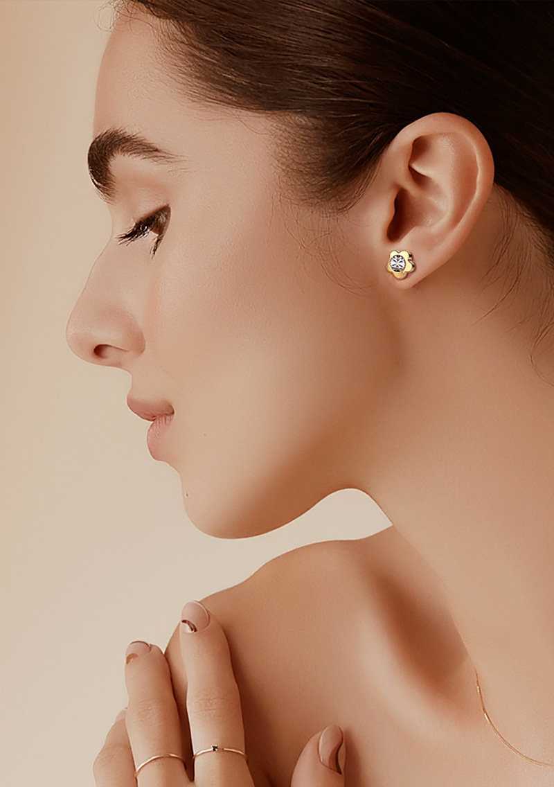 Fashion Flower Stainless Steel Inlay Zircon Ear Studs 1 Set