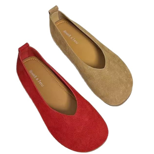 2026 verano nuevo piso plano plano plano perezoso un pedazo de zapatos marizhen con falda de zapatos de frijoles suaves
