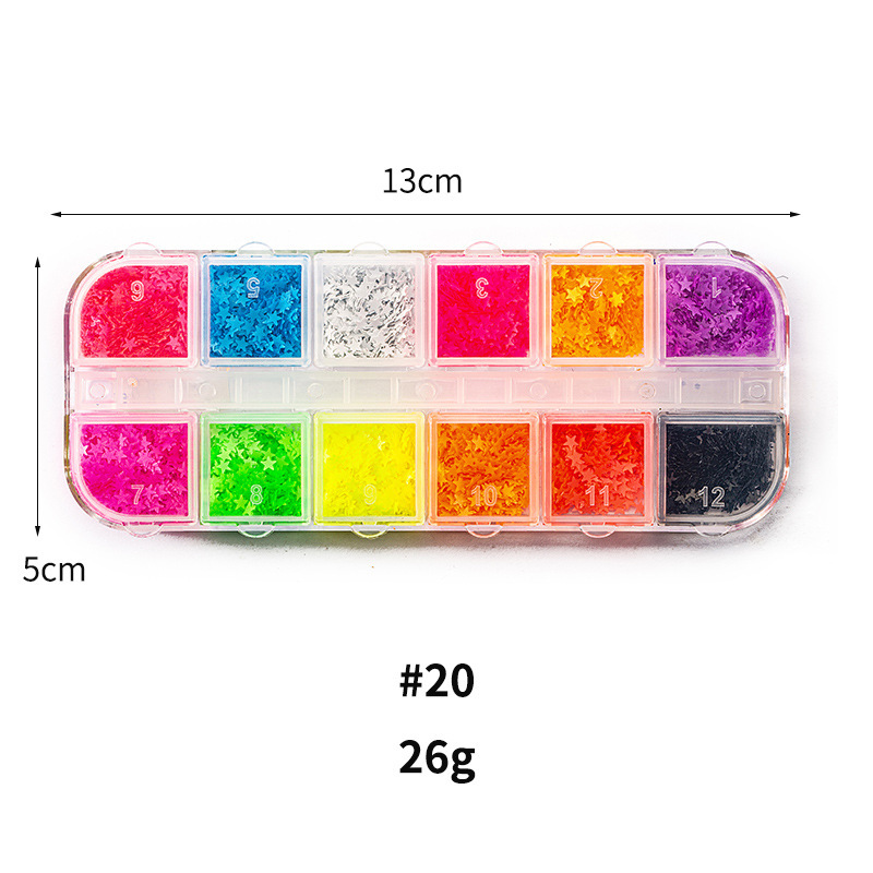 Taifei uñas caja de tira larga lentejuelas 12 rejilla caja de tira larga parche de uñas DIY uñas lentejuelas uñas traje de joyería