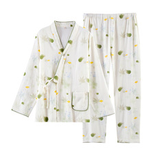 四码棉质双层纱布月子服和服款宝宝棉四季薄款可调节哺乳睡衣女士