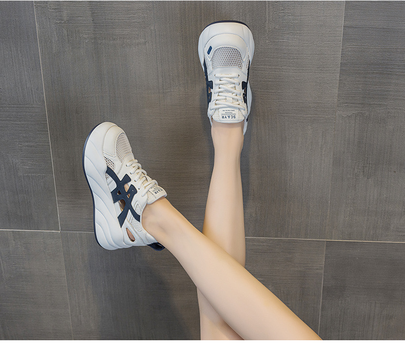 Giày sneaker nữ đế dày tăng chiều cao, phong cách thể thao thời trang, thiết kế đục lỗ thoáng khí mùa hè — M2896 màu trắng, M2896 màu xanh lam chi tiết 19
