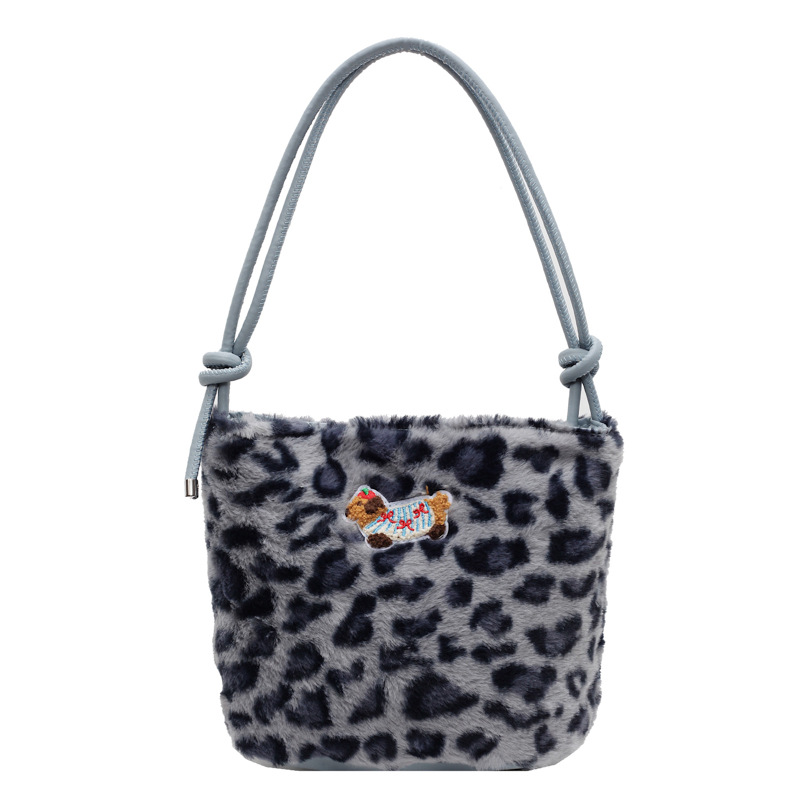 2024 invierno nueva gran capacidad impresión leopardo bolso cuadrado bolso de viaje de peluche bolso de cubo de peluche bolso