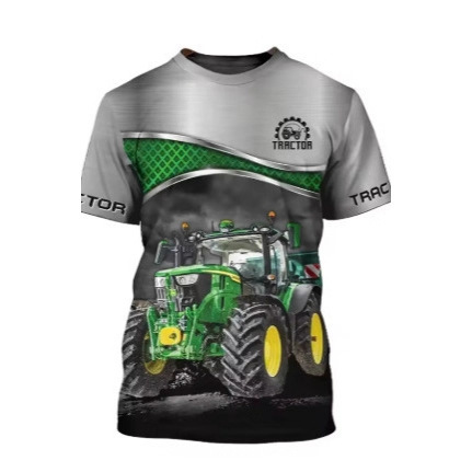 2025 Men's Agriculture Tractor Pattern T-Shirt, 3D Truck Print T-Shirt Casual Round Neck T-Shirt Quick-Drying Short Sleeve
