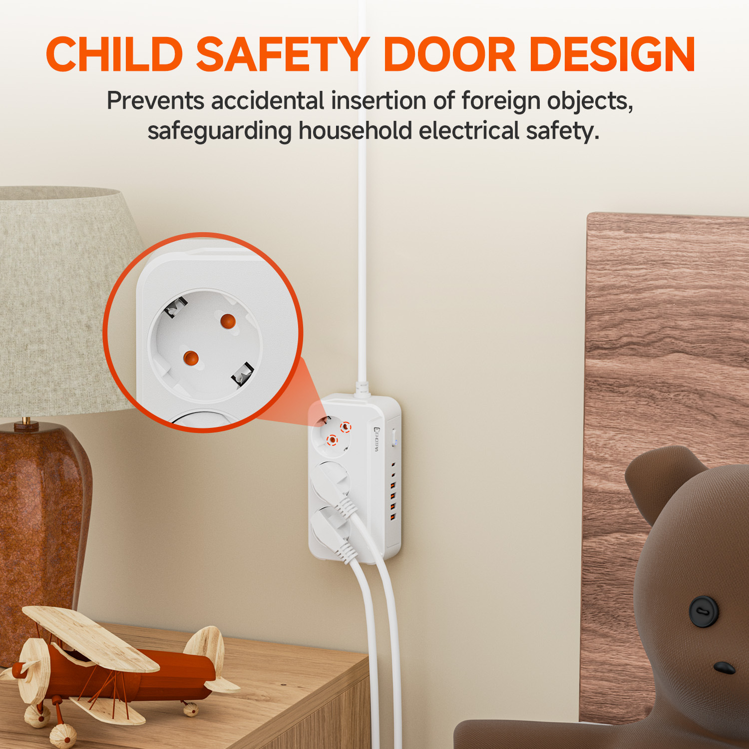 Enchufe transfronterizo negro / blanco de 1.8m de material de PC con USB