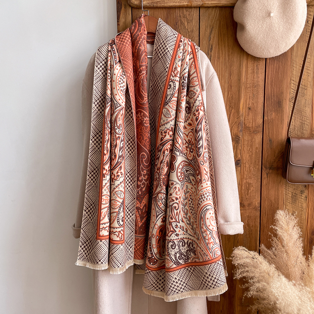 2023 europeo y americano elegante todo partido bufanda de alto grado floral impreso bufanda Otoño e Invierno Cachemira-como moda Commuter chal