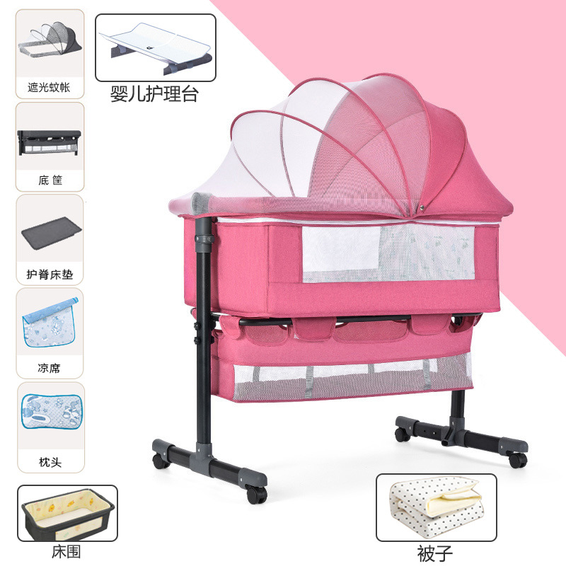 Cama cuna multifuncional para recién nacidos, extraíble con cama plegable, cama para juegos para bebés, mesa de pañales con rodillo