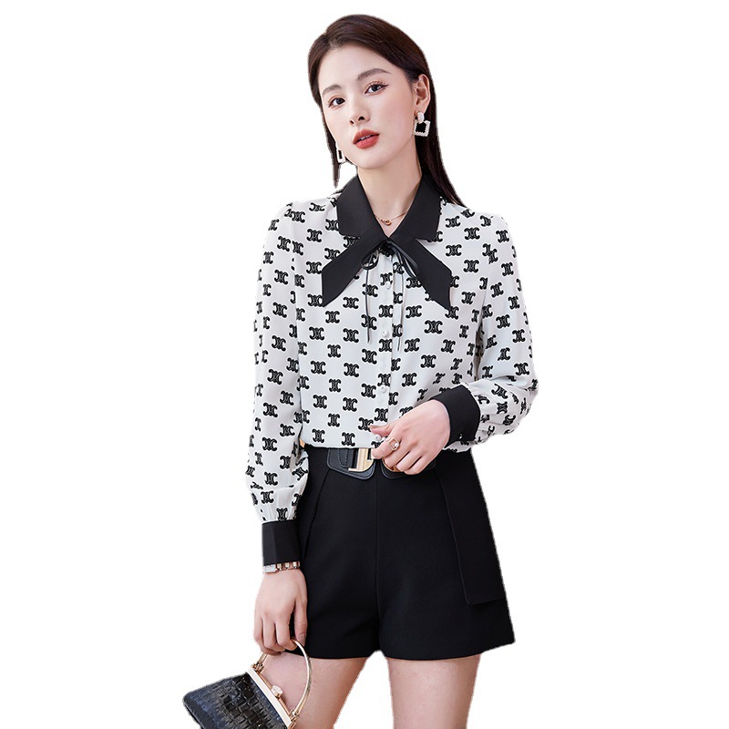 Autumn elegant shiffon elite shirt with bow