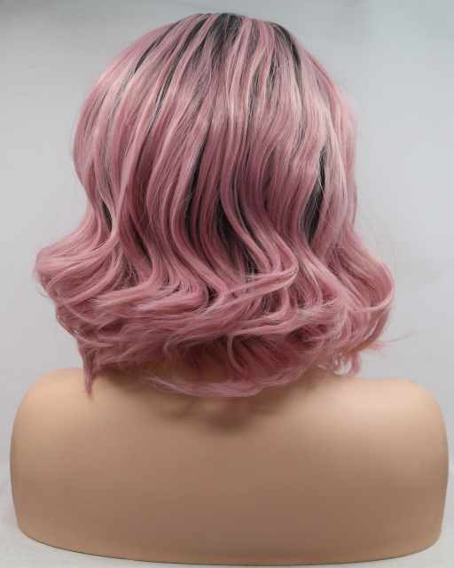 Cabello corto rosa, pelo rizado, casco africano, peluca de red rosa, peluca rizada pequeña LW0265