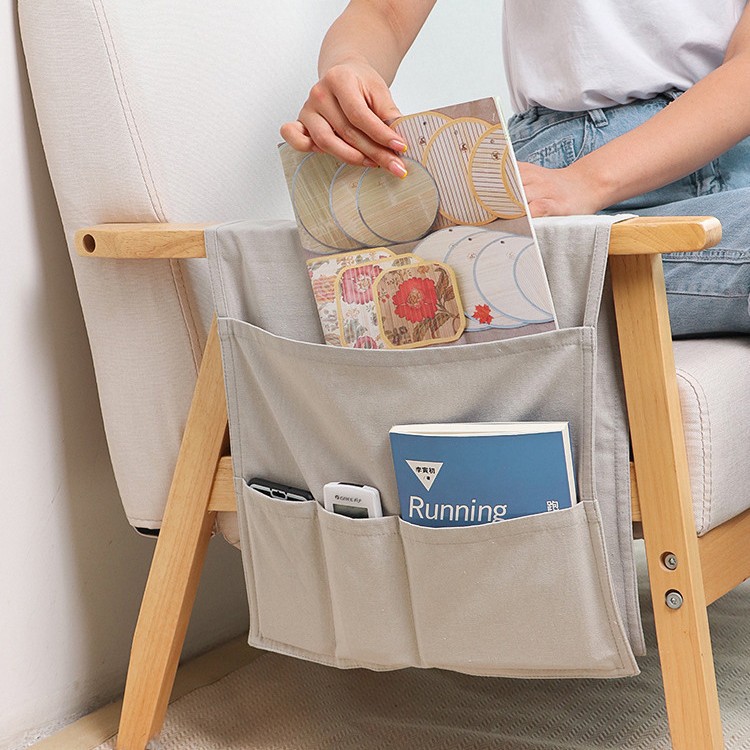 Nórdico sofá reposabrazos almacenamiento bolsa colgante hogar tela control remoto teléfono móvil misceláneas almacenamiento multifuncional bolsa colgante impresión