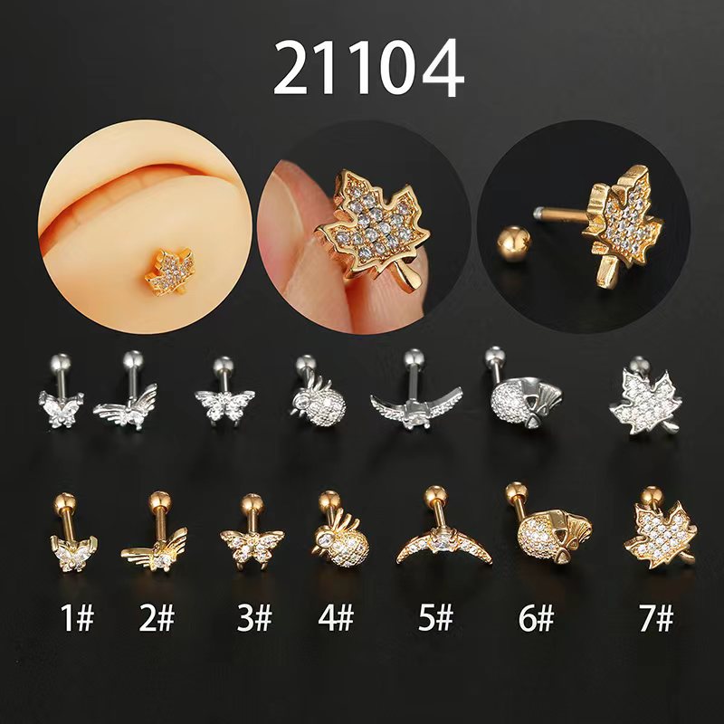 Fashion Leaf Butterfly Titanium Steel Plating Inlay Zircon Ear Studs 1 Piece display picture 1