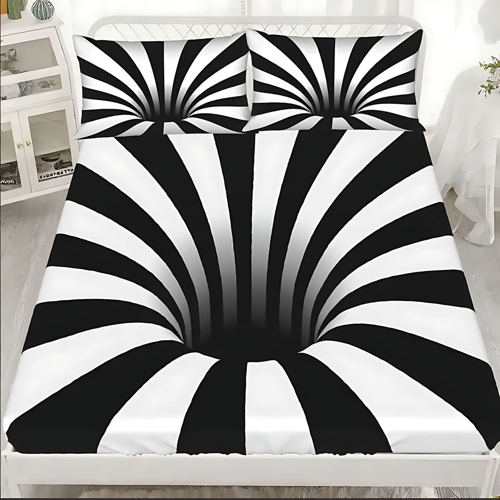 TEMU / JIT Abstracción 3D agujero negro vórtice HD impresión digital cama de cama de cama