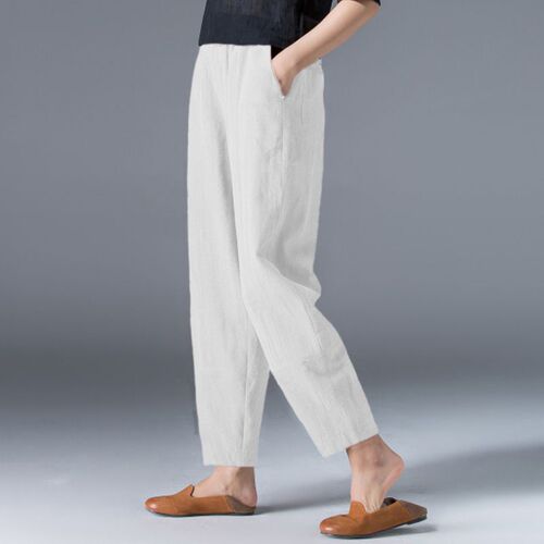 Loose Plus Size Pure Cotton Wide Leg Pants for Women - Summer White Hemlock Pants - Slimming Casual Black Nine-Tailed Lantern Pants
