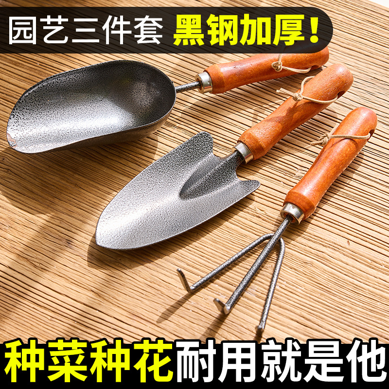 种花工具家用套装种菜栽花养花多肉铲松土耙子铁锹园艺小铲子三件