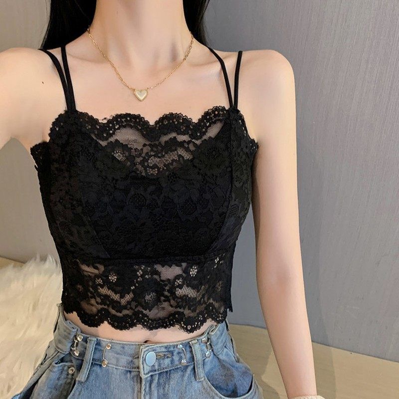 Full Lace Sexy Camisole with Beautiful Back Design, Integrated Bra with Chest Pads, Anti-Exposure Inner Wear, Thin Strapless Top Full Lace Sexy Camisole with Beautiful Back Design, Integrated Bra with Chest Pads, Anti-Exposure Inner Wear, Thin Strapless Top
