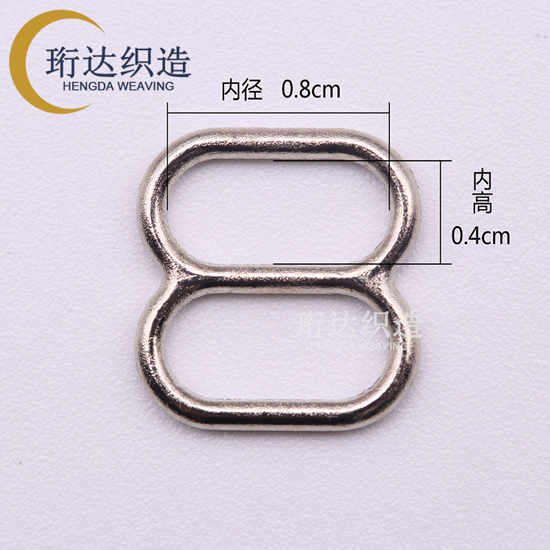 8 hebillas 0,8 cm de Goma interior (plata) / grano - agujero ancho