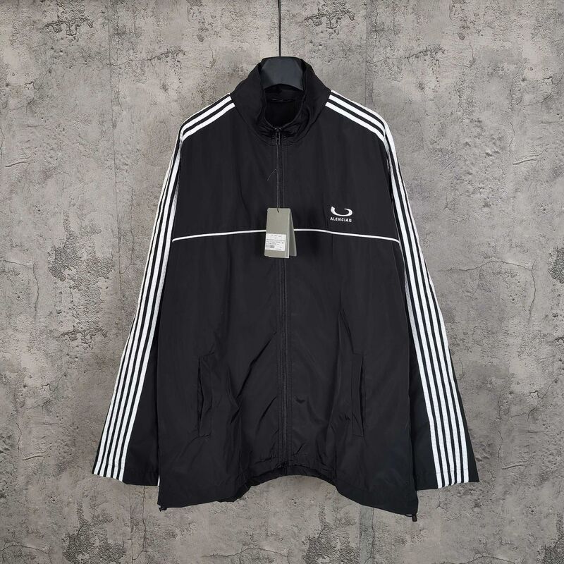 Paris Correct Version B Brand Half-Ring Letter Embroidery Patchwork Striped B Trendy Casual Pants Jacket Coat Unisex