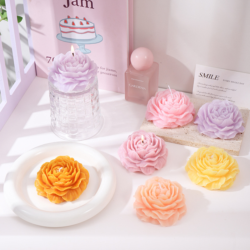 Flores de peonía románticas hechas a mano, modelado artístico, fragancia, velas perfumadas, novias para niñas, regalos especiales, adornos