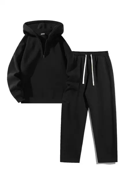 Men's and Women's 2-Piece Casual Lapel Half-Zip Sweatshirt and Wide-Leg Pants Tracksuit Hoodie Wholesale in Stock