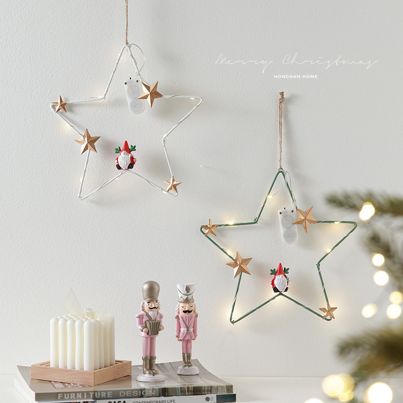 Decoración transfronteriza de Navidad decoración pentagramas luna luminosa lámpara de resina de hierro forjado colgante de pared de Navidad