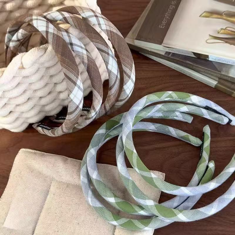 Spring White Blue and Green Plaid Thin Hair Hoop for Women 2025 New Style Small Fresh Versatile Niche Headband