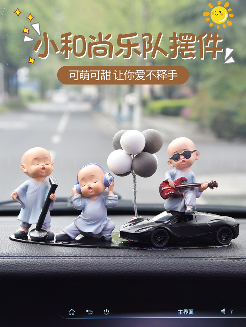 Car Ornaments Car Creative Internet Red Band Little Monk Car Cute Resin Little Monk Decoration Supplies