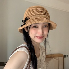 ファーマンの甘味の夏の旅行の透かし彫りの蝶結びの帽子の女性の日本の大きい軒の日よけの日焼け止めの百合の漁師の帽子