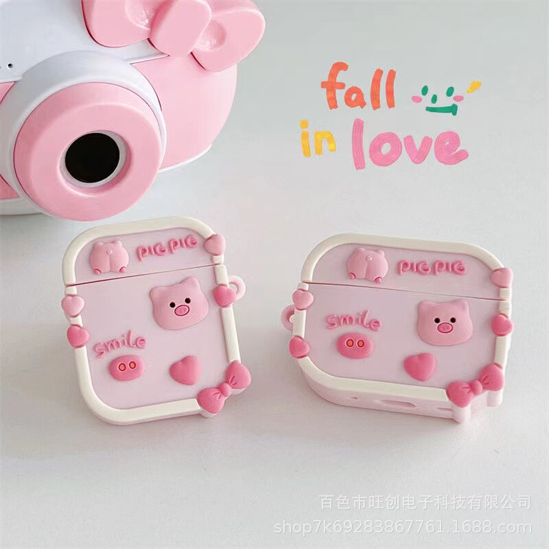 Cartoon stereo pink pig domestic i12 generation Apple 3 generation wireless Bluetooth earphone shell AirPods 1/2 generation Universal