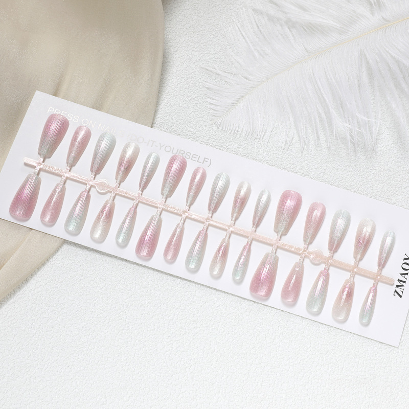 T251# aurora fishtail middle ladder cat's eye shape finished nail art gradient hand-worn nail art piece XS/S/M T251# aurora fishtail middle ladder cat's eye shape finished nail art gradient hand-worn nail art piece XS/S/M