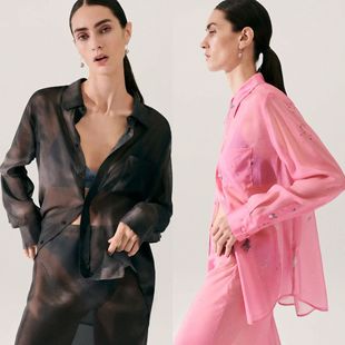 Leisure clouds and light French style, loose and lazy large size, slightly transparent silk chiffon shirt