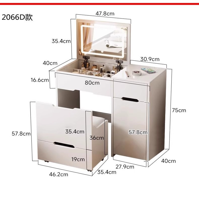 Comedor de tocador dormitorio moderno simple pequeño viento de crema nuevo tipo plegable con lámpara mesa de maquillaje gabinete de almacenamiento en uno