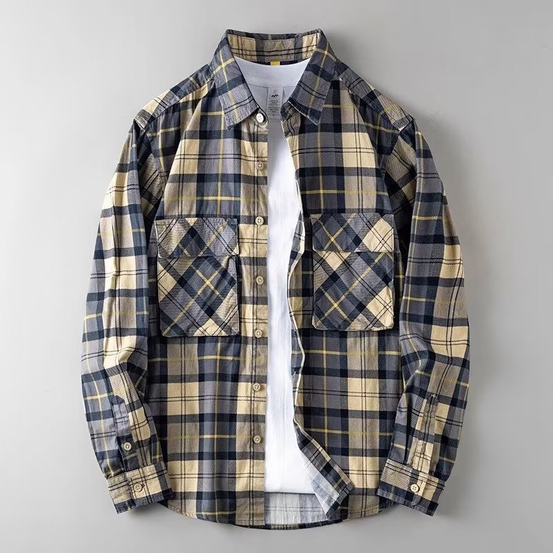 Plaid Long-sleeved Shirt Men's Fashionable Brand Spring and Autumn Fashionable Loose plus size Workwear Shirt Jacket Men's Casual Top