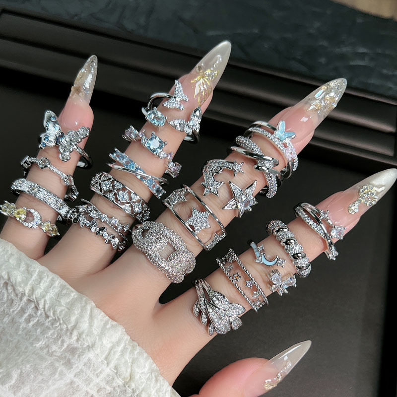 Minimalist Style Diamond High-End Inlaid Colored Gemstone Sparkling Diamond Collection Fashion Rings for Women Niche Design Light Luxury Rings