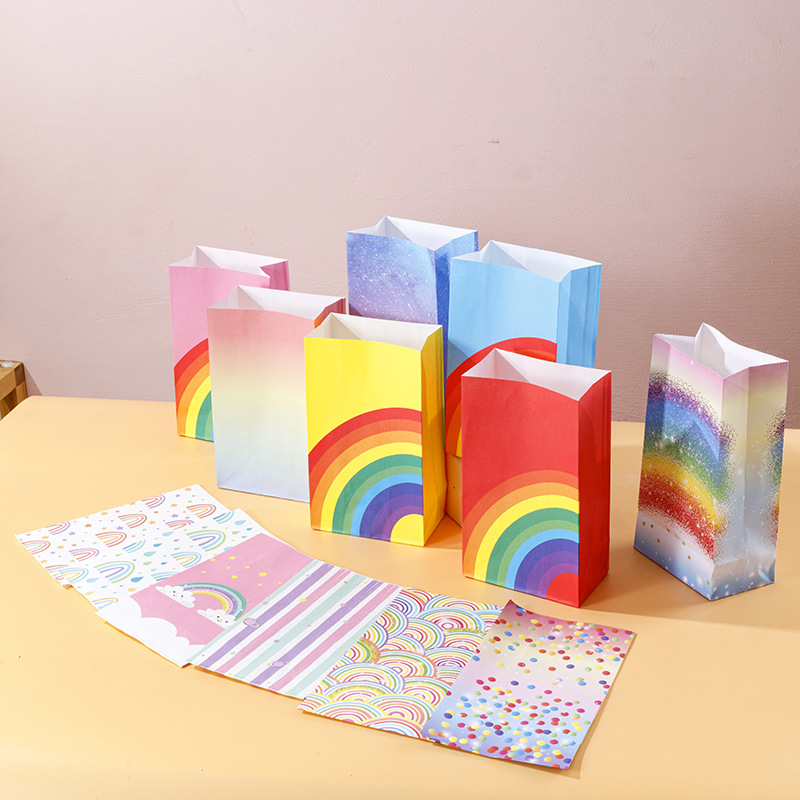 Nuevo Rainbow Kraft bolsa de embalaje de papel tuerca snack regalo bolsa de papel de embalaje regalo fondo cuadrado bolsa de fondo plano