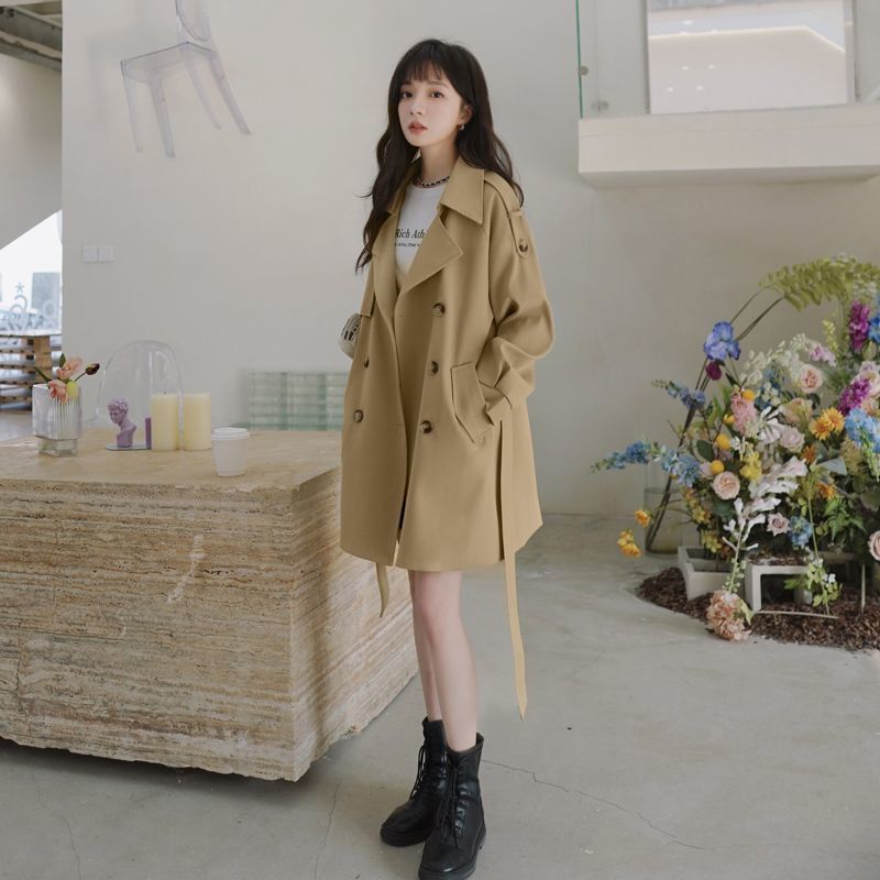 卡其色气质风衣女2025春秋新款小个子夹克大衣英伦风中长款外套|undefined