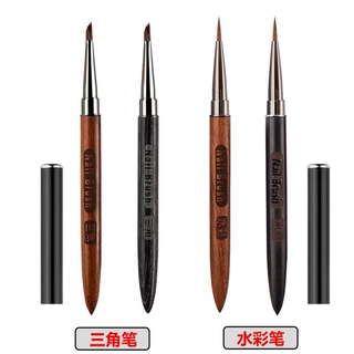 新款檀木美甲笔刷三角笔画花彩绘笔水彩多功能描甲笔刷单支