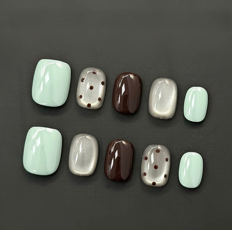 【Mint Chocolate Beans】Handmade Wearable Nails in Candy Color Mint Green with a High-End Feel 【Mint Chocolate Beans】Handmade Wearable Nails in Candy Color Mint Green with a High-End Feel