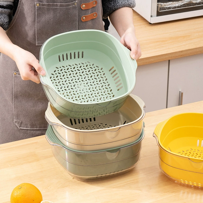 Корзина для слива Бытовая раковина для мытья овощей Двухслойная корзина для фруктов и овощей из ПЭТ Кухонная корзина для мытья фруктов и воды Большой емкости Корзина для фруктов и гостиной